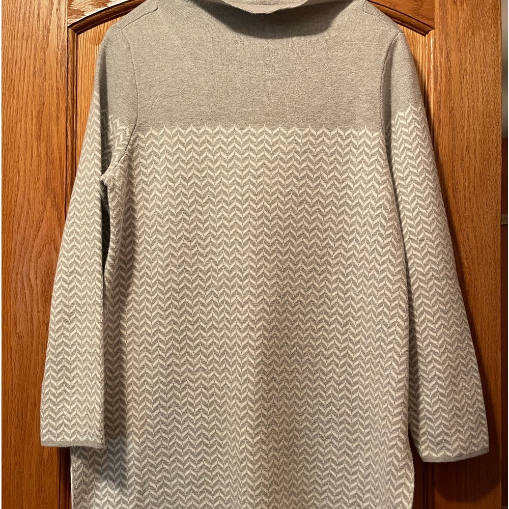 Aspen sweater soft gray and white herring bone with solid grey mock neck